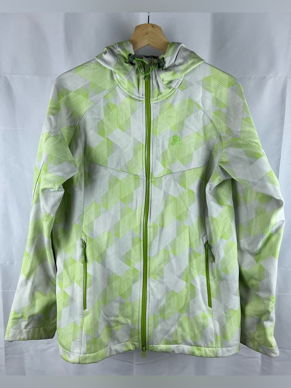 SALOMON Womens Sz Medium Clima Pro Softshell Hood Jacket Ski Green